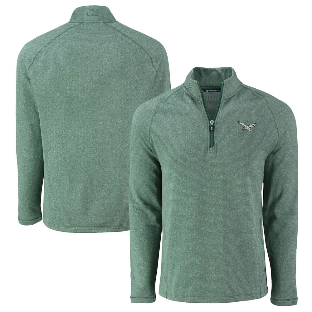 NWT Men's Philadelphia Eagles Cutter & Buck Heather Kelly Green Quarter-Zip